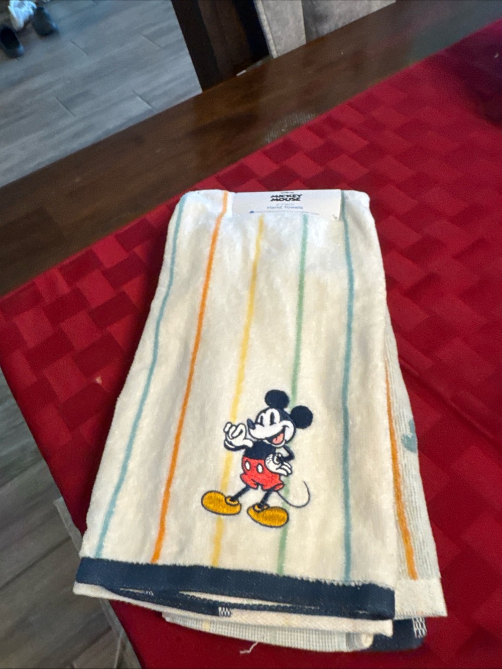 Disney Mickey Mouse Striped bath Towel - Cream with Multicolor Stripes